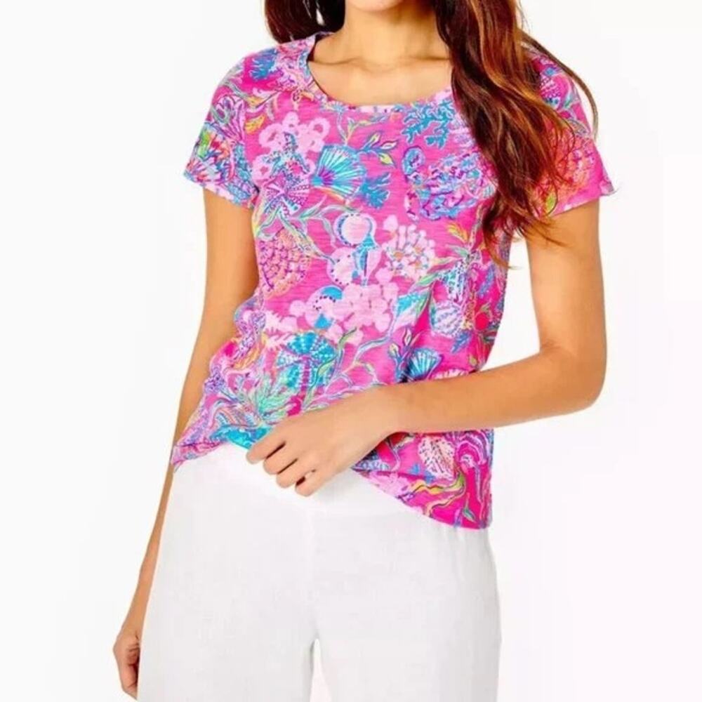 Lilly Pulitzer Etta V-Neck Top Pink Isle Shell Me Something Good Size XS